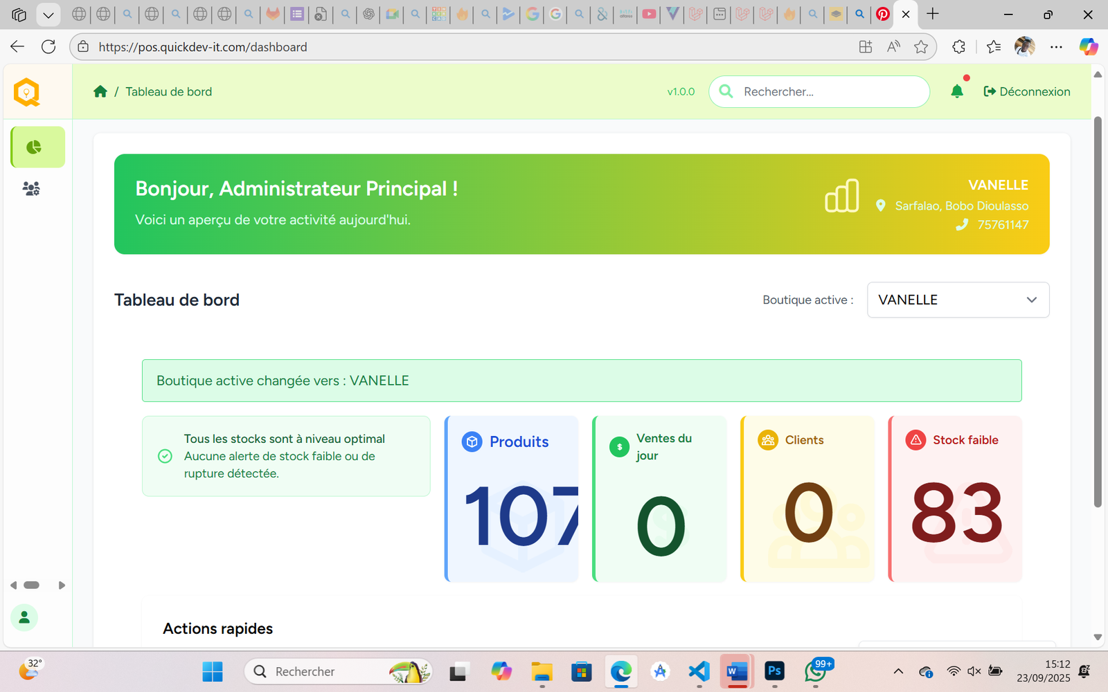 Aperçu Tableau de bord